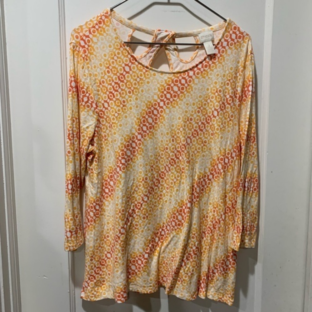 Chicos 2 large orange pattern rayon top